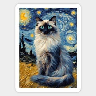 Ragdoll Cat Breed Painting in a Van Gogh Starry Night Art Style Sticker